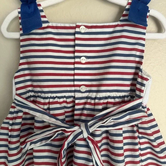 Edgehill Collection Red, White, and Blue Striped Dress 18 Month Flag Smocked - Picture 4 of 8